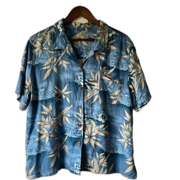 Vintage Hawaiian Shirt - Tahiti Reef Club - Rayon Island Print Button Down XL - Picture 1 of 4
